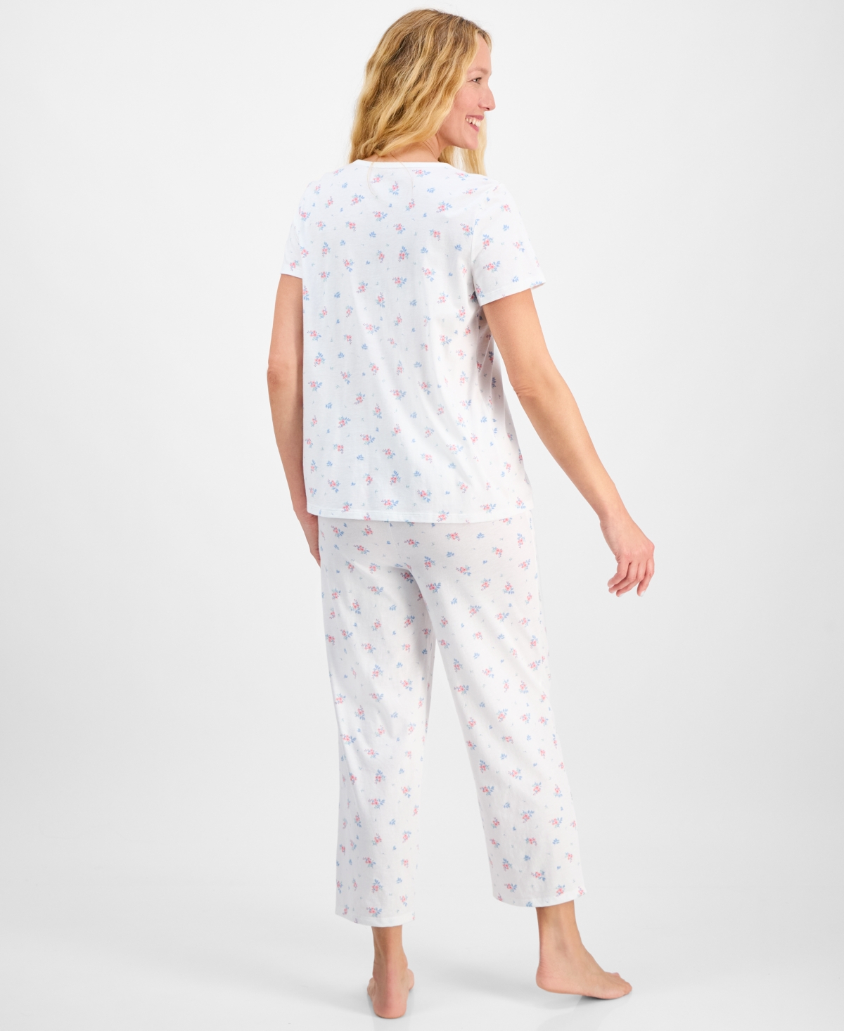 CHARTER CLUB WOMEN'S 2-PC. COTTON PRINTED CROPPED PAJAMAS SET, CREATED FOR MACY'S 