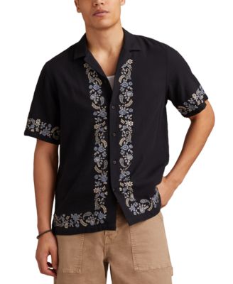 Men's Short Sleeve Embroidered Border Button-Front Shirt