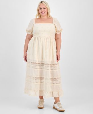 And Now This - Trendy Plus Puff-Sleeve Lace-Trim Midi Dress