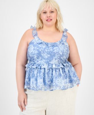 And Now This - Plus Size Floral-Print Ruffled Top