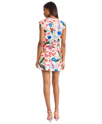 Women's Floral-Print Extended-Shoulder Dress