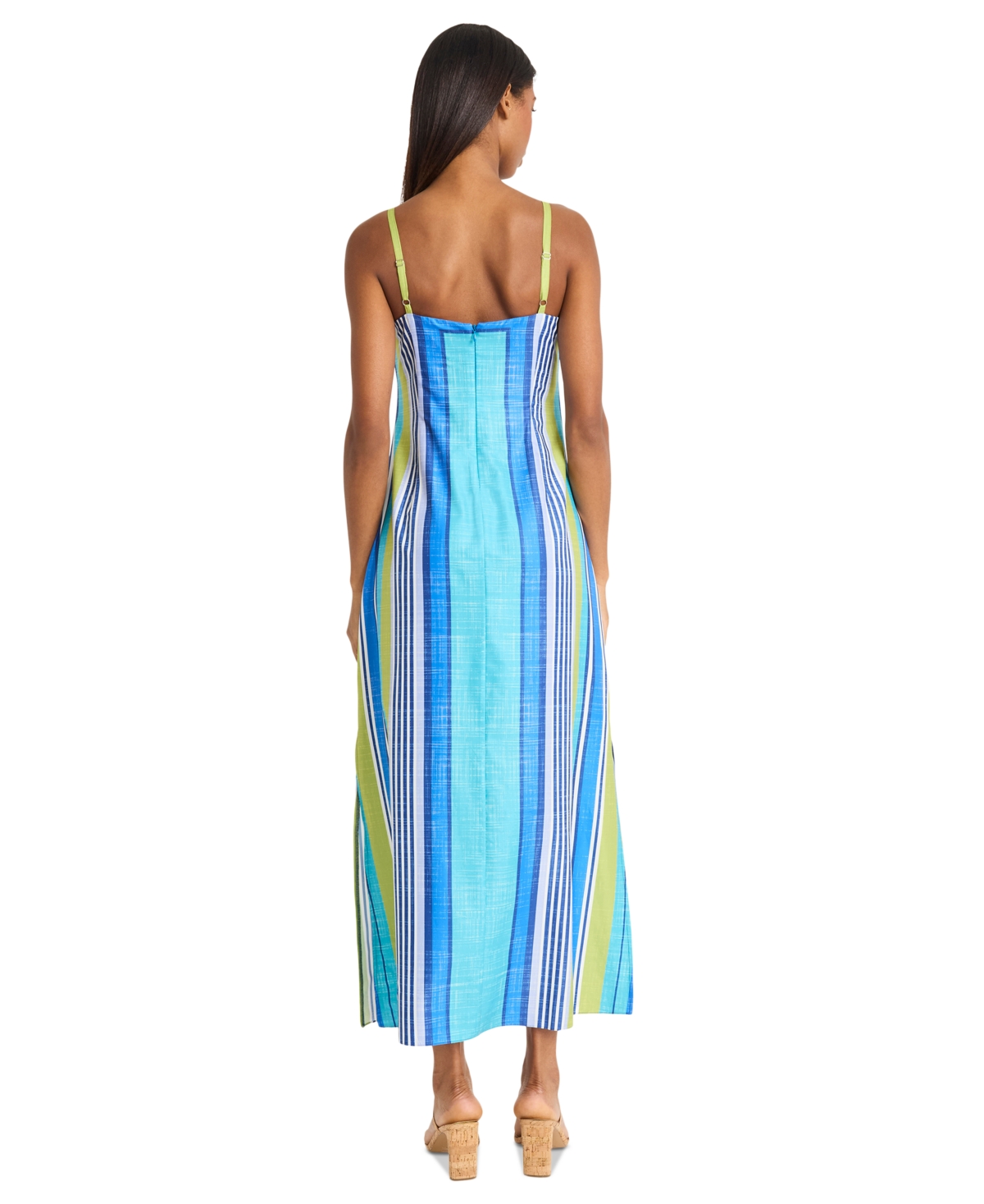 Donna Morgan Women's Striped Side-slit Maxi Dress In Lt Lime,turquoise