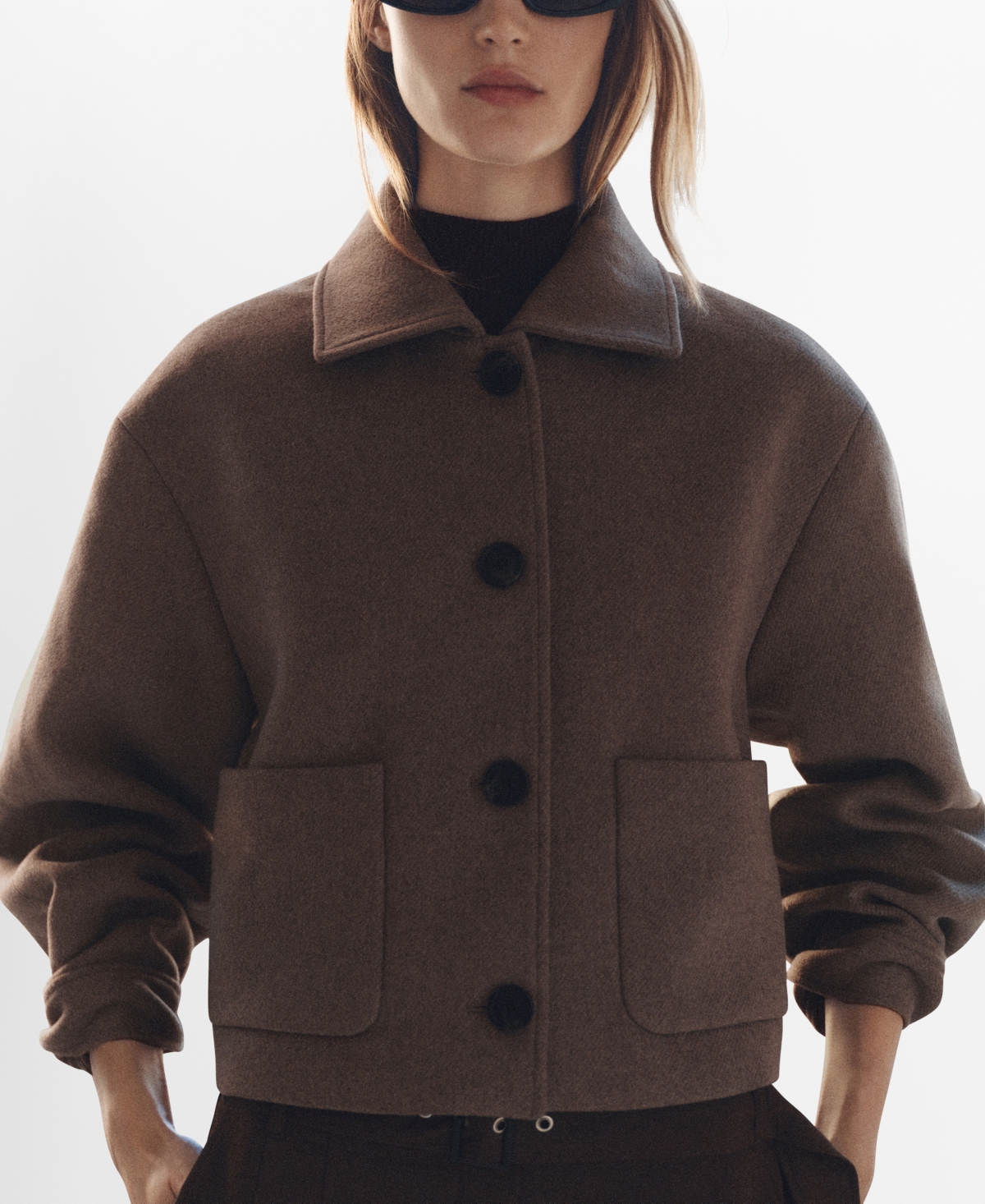 Women's Pockets Detail Wool-Blend Jacket - Brown