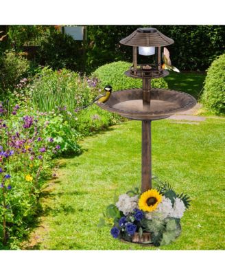 3-In-1 Pedestal Bird Bath with Solar Light with Bird Feeder & Flower Planter