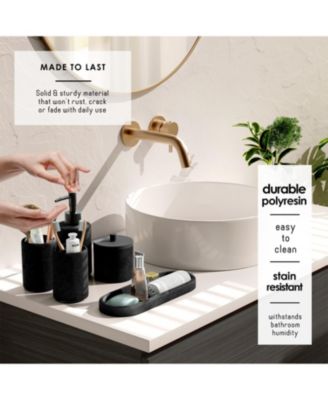 Complete Burlap-Texture Polyresin Bathroom Decor & Accessory Set with Shower Curtain