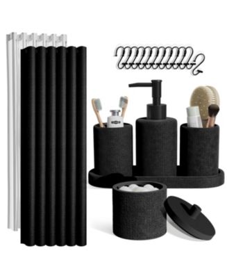 Complete Burlap-Texture Polyresin Bathroom Decor & Accessory Set with Shower Curtain - Macy's