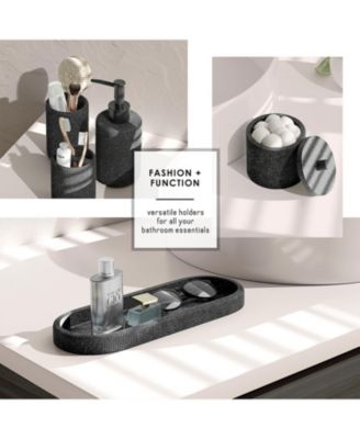 Complete Burlap-Texture Polyresin Bathroom Decor & Accessory Set with Shower Curtain