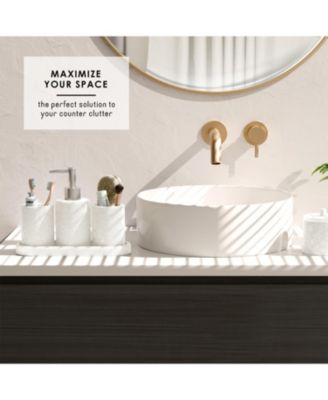 Complete Burlap-Texture Polyresin Bathroom Decor & Accessory Set with Shower Curtain