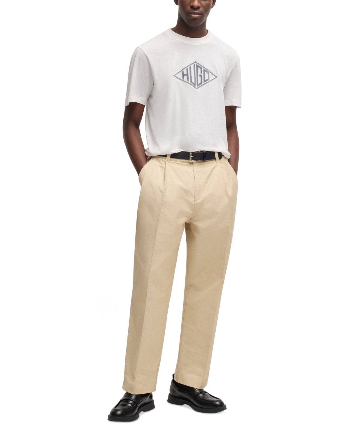 Hugo Boss Cotton-jersey T-shirt With Geometric Logo Embroidery In Natural