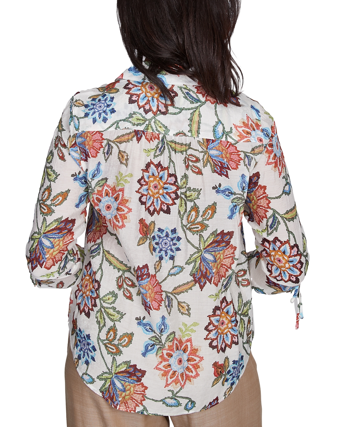 Alfred Dunner Petite Floral-print Tie-sleeve Shirt In Multi