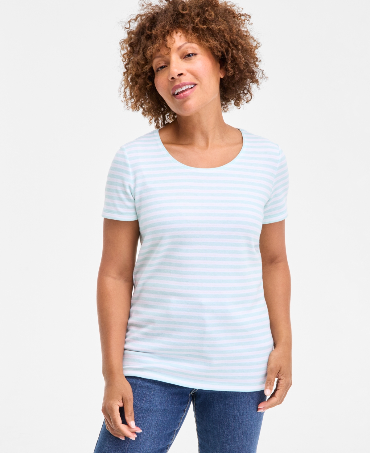 Petite Simple Stripe Scoop-Neck Knit Top, Exclusively at Macy's - Tende Touch Cmb