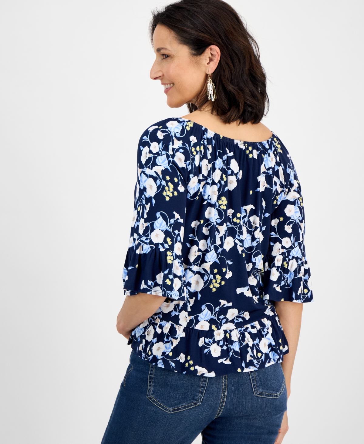 Style & Co Women's Floral-print Flared-sleeve Top, Exclusively At Macy's