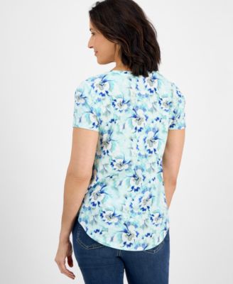 Women's Cotton-Blend Printed V-Neck T-Shirt, Exclusively at Macy's