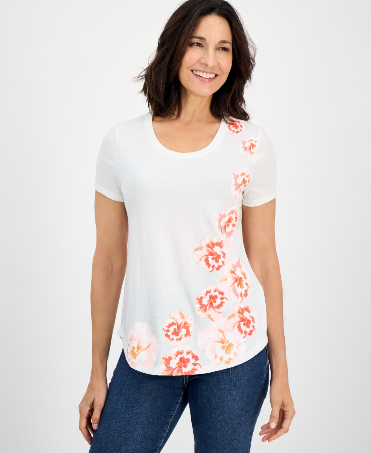 Women's Graphic Crewneck Short-Sleeve T-Shirt, Exclusively at Macy's - Wave Graphic