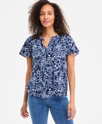 売れ筋商品|||スタイルアンドコー カットソー トップス レディース Petite Embroidered Flutter-Sleeve Top, Exclusively at Macy's Flutter Plum Style & Co Petite Dainty Flower Printed Flutter-Sleeve Top