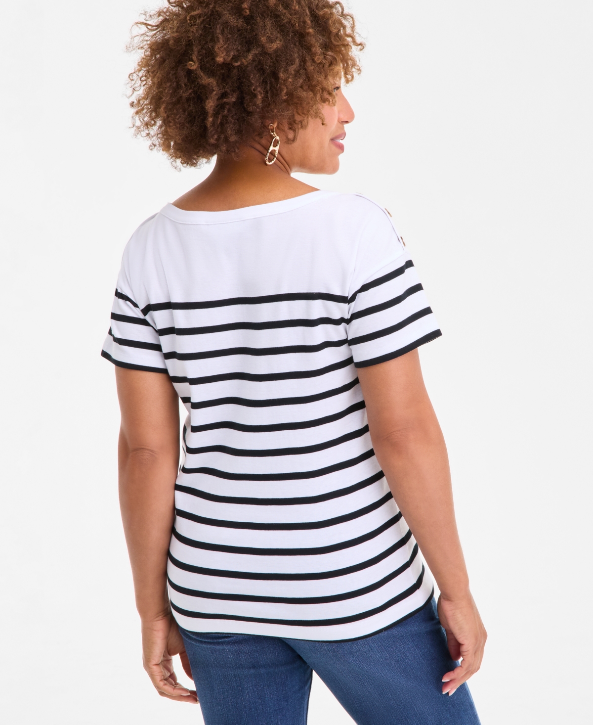 Style & Co Women's Cotton Striped Button-shoulder Top, Exclusively At Macy's