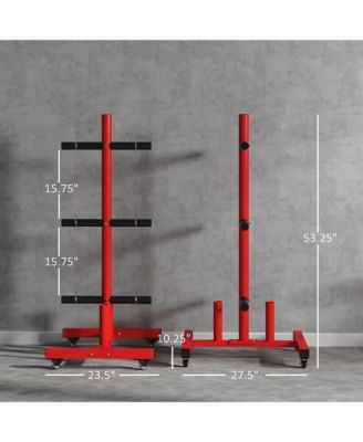 Olympic Weight Plate Rack with 4 Wheels and 6 Fasten Clamps,