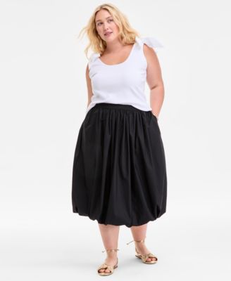 On 34th - Trendy Plus Size Bubble-Hem Midi Skirt