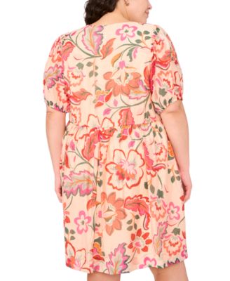 Plus Size Printed Tie-Neck Short-Sleeve Dress