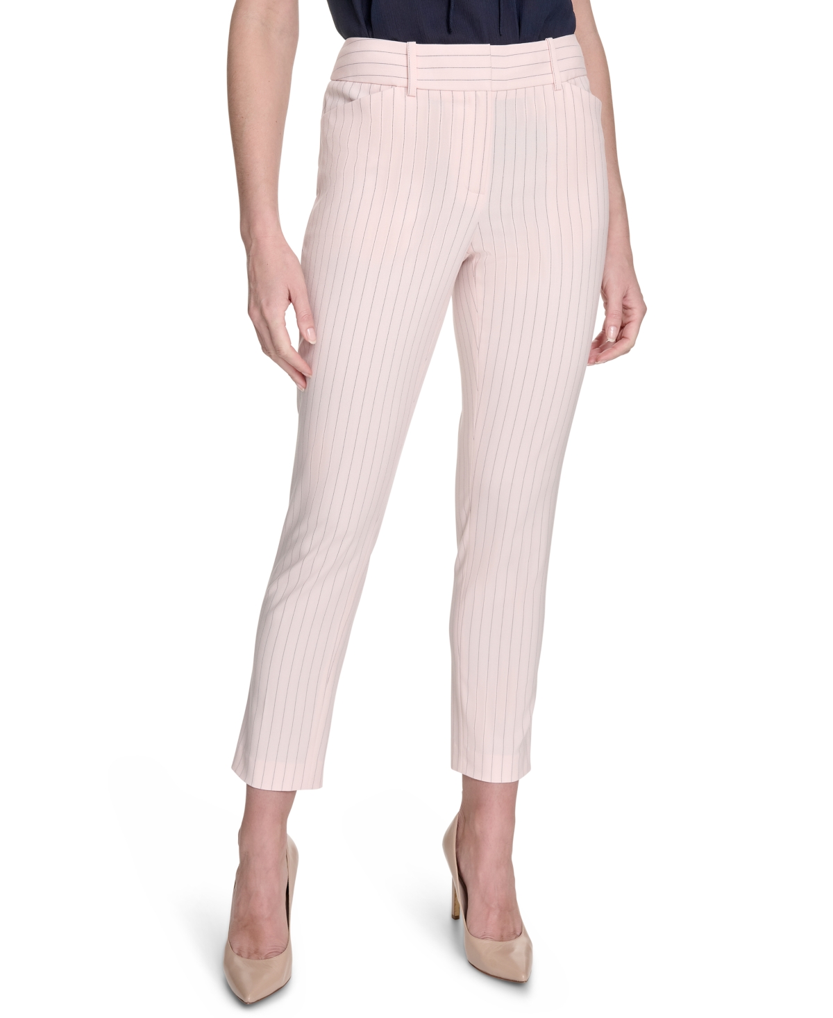 Tommy Hilfiger Women's Pinstripe Mid Rise Slim-leg Pants