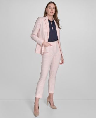Tommy Hilfiger Womens Split Neck Flutter Sleeve Blouse One Button Blazer Slim Leg Pants