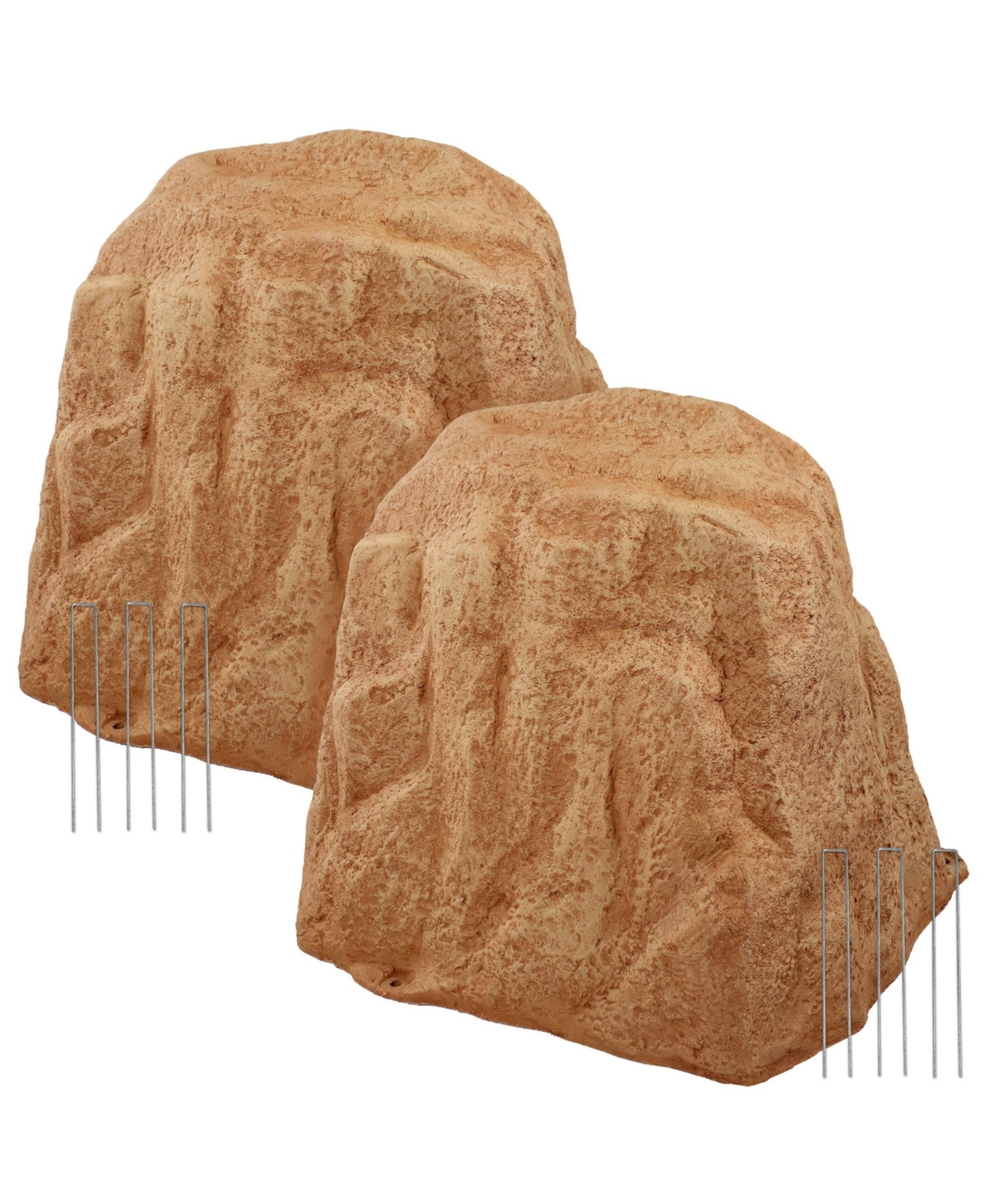 21.5&#x201D; H Polyresin Artificial Landscape Rock Cover - Lightweight Fake Rock Well Pump Cover for Outside - Sand - 2-Pack - Sand