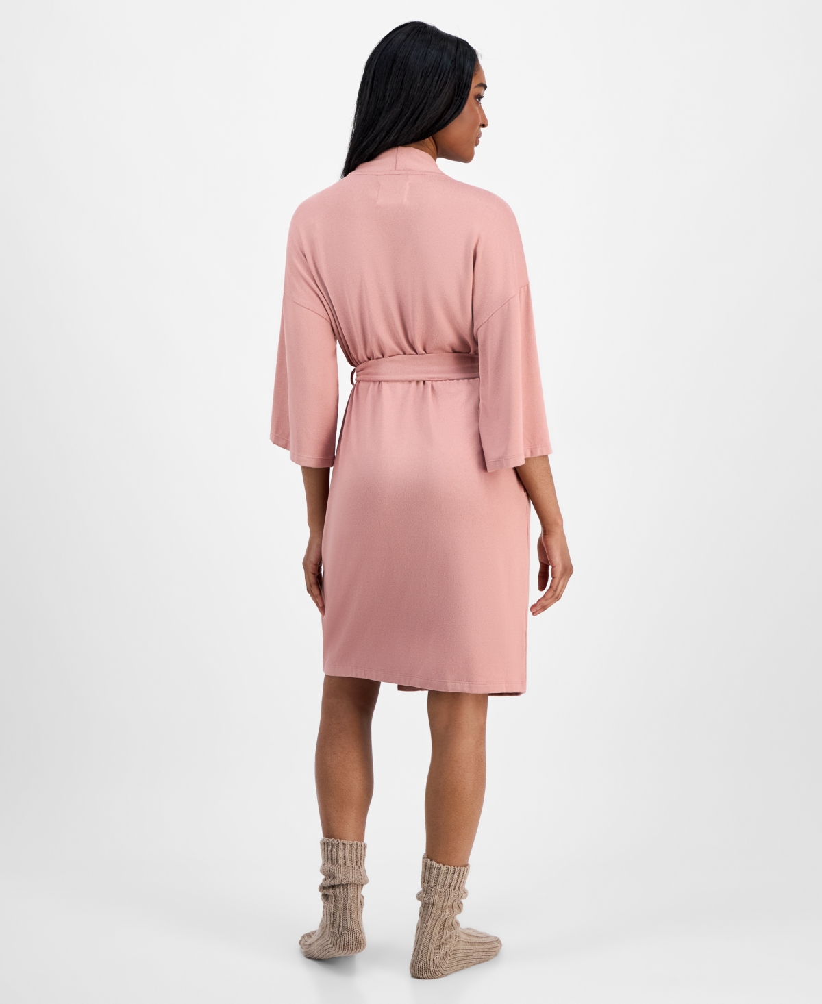 UGG WOMEN'S MONROSE 3/4-SLEEVE PEACHED-KNIT WRAP ROBE 