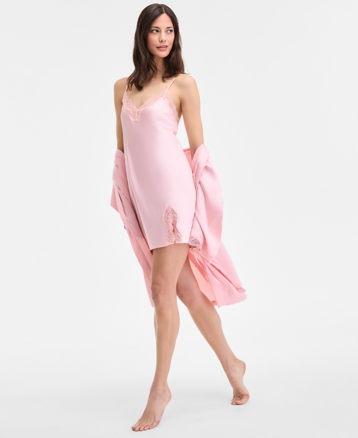 Shop Inc International Concepts Women's Lace-trim Satin Chemise, Exclusively At Macy's
