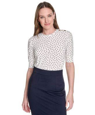 Tommy Hilfiger - Women's Dot-Print Puff-Sleeve Top