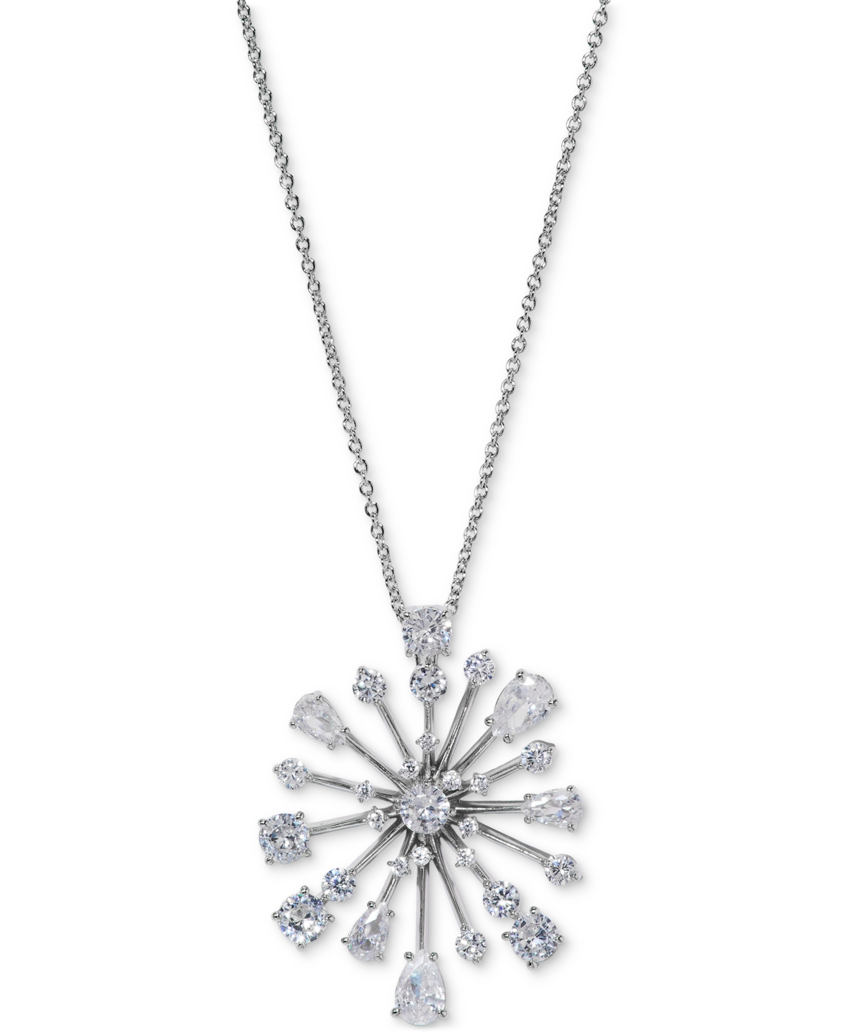 Silver-Tone Cubic Zirconia Sunburst Pendant Necklace, 16" + 4" extender, Exclusively at Macy's - Silver