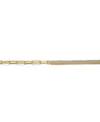 14K Gold Plated with Clear Cubic Zirconia Half Tennis Half Link Bracelet