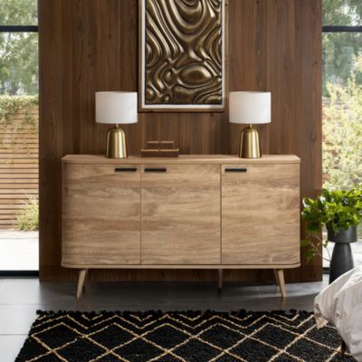 Natural Oak Manufactured Wood 3-Door 53.3-Inch Wide Buffet Cabinet