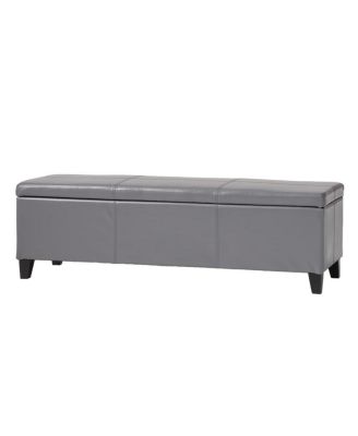 Faux Leather Storage Ottoman Bench with Lift-Top, Padded Seat, and Wooden Legs for Living Room, Bedroom, or Entryway-The Pop Home