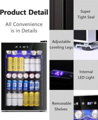 Mini Fridge Beverage Cooler — 128-Can Glass Door, Adjustable Thermostat, Compact 4.4 cu ft Drink Dispenser for Home, Office & Bedroom