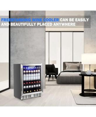 24-Inch Wine Refrigerator, 5.1 Cu. Ft Stainless Steel Beverage Cooler with Glass Door, Freestanding or Built-In Under Counter Wine Fridge