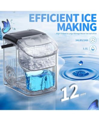 Countertop Nugget Ice Maker, Portable Pebble Ice Machine, 34 lbs/24H, Soft Chewable Ice, Self-Cleaning, One-Touch Operation