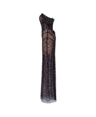 Women's Striking black sequined fitted maxi dress