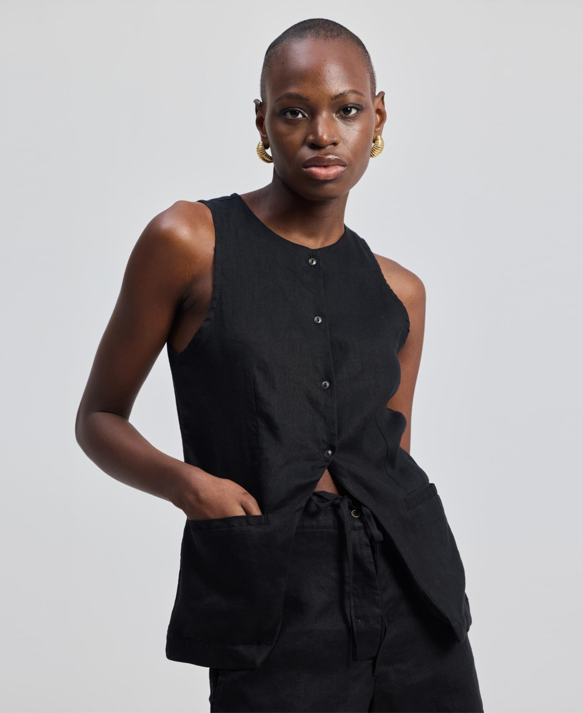 Women's Hemp Vest Jacket in Black - Black