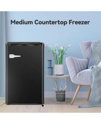 Compact Upright Freezer 2.3 Cu Ft with Handle, Removable Shelves and Adjustable Thermostat for Home or Office