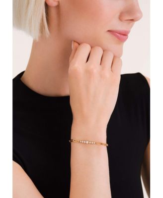 Crystal Bar Bracelet In 14K Yellow Gold Plated Stainless Steel