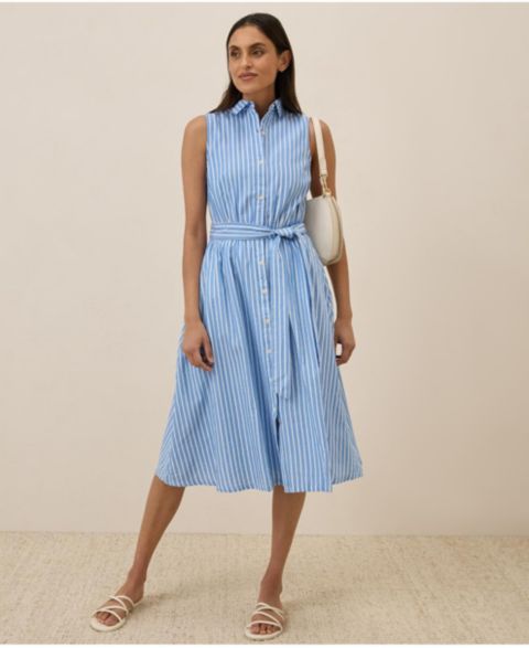 Женское платье Pact Organic Cotton Sunset Lightweight Cotton Sleeveless Shirtdress, цвет: Синий полосатый