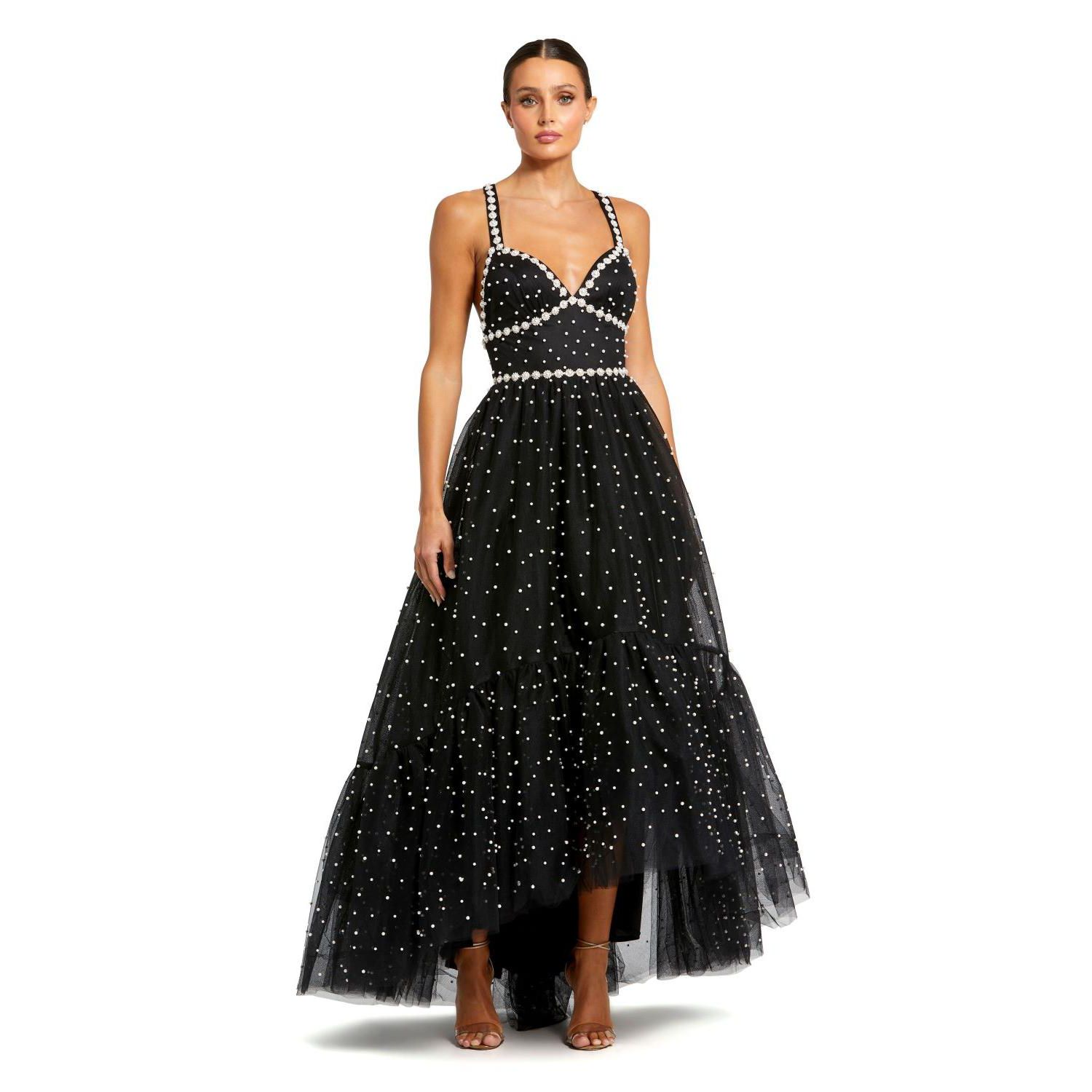 Women's Pearl Beaded High Low Gown