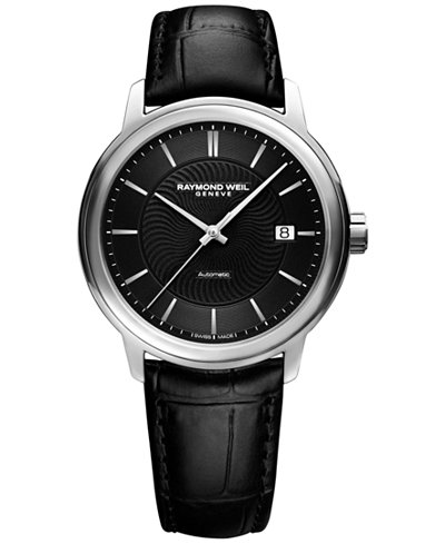 RAYMOND WEIL Men's Swiss Automatic Maestro Black Leather Strap Watch 40mm 2237-STC-20001