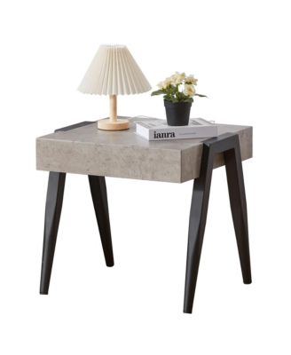 Camden Marble-Style Wood Side End Table, Nightstand, Sofa Table with Metal Legs for Living Room, Black/Gray