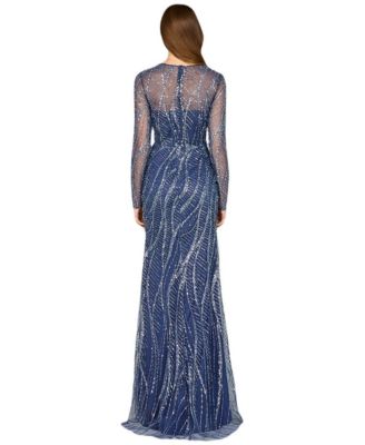 Women's Long Sleeve Sheath Gown with Silver Beads