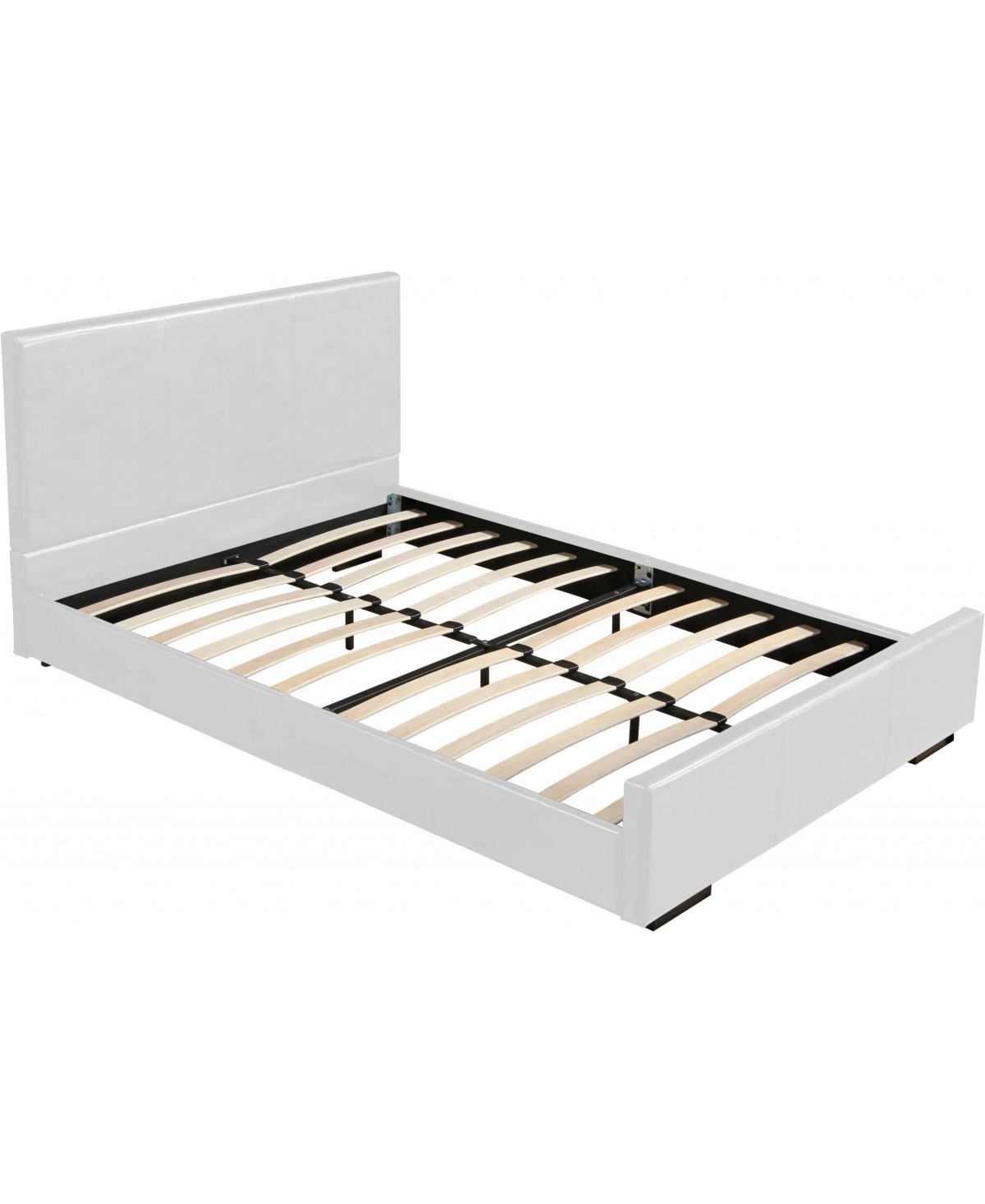 Solid Wood Upholstered Faux Leather Bed Frame with Padded Headboard
