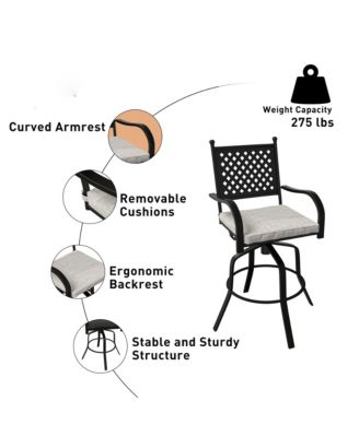 2-Piece Outdoor Swivel Chairs Aluminium Frame Patio Dining Chairs Bar Stool with Cushion Patio Swivel Stool