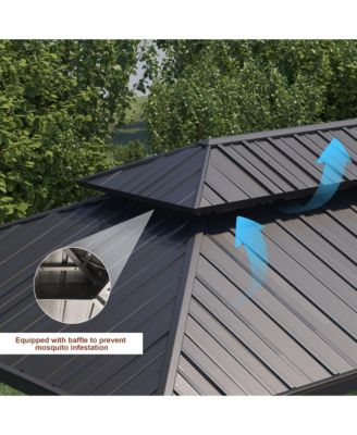 12x20 FT Hard Top Metal Gazebo Patio Double Roof Canopy Aluminum Frame Gazebo with Netting Tent Curtains