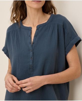 Women's  Cotton Coastal Double Gauze Short Sleeve Popover