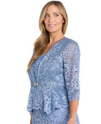 Petite 2-Pc. Metallic-Lace Gown & Jacket Set